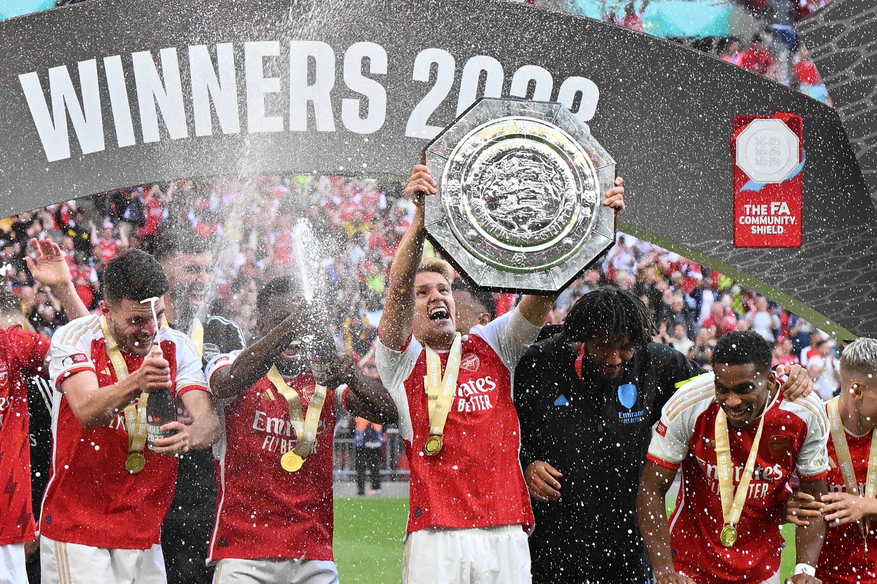 Los jugadores del Arsenal festejan la FA Cup.