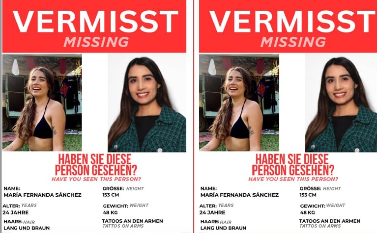 María Fernanda Sánchez Castañeda, de origen mexicano, estaba desaparecida desde el 22 de julio, en Berlín, Alemania. (Foto Prensa Libre: Policía de Berlín)