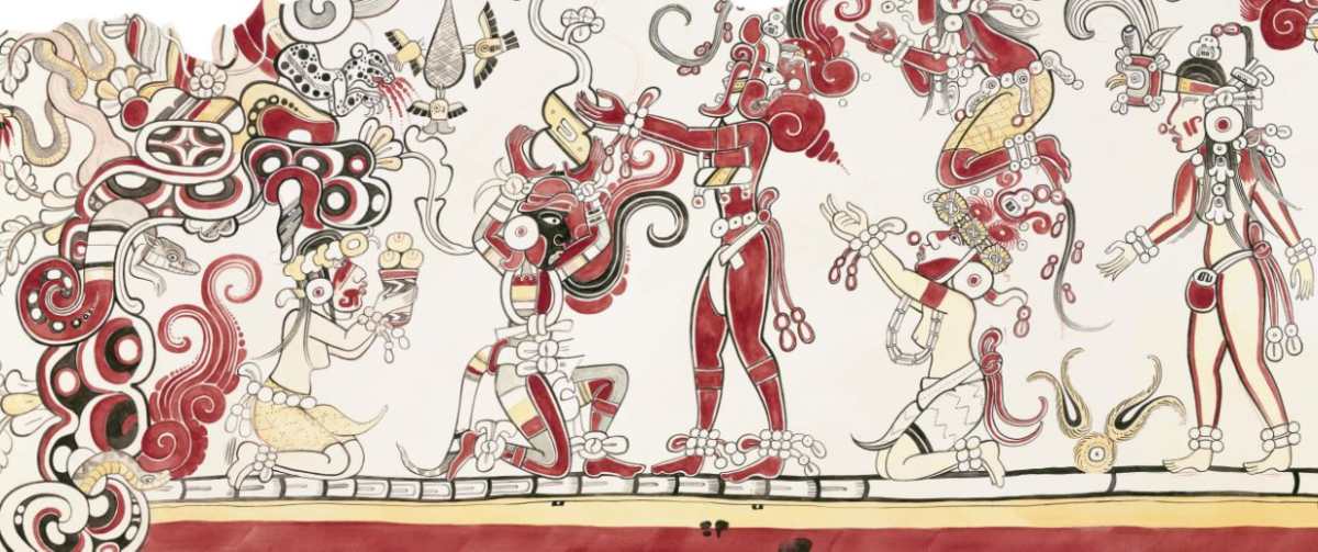 Ilustración del mural de San Bartolo, en el Sitio Arqueológico San Bartolo, Flores, Petén. (Foto Prensa Libre: Proyecto San Bartolo-Xultún)