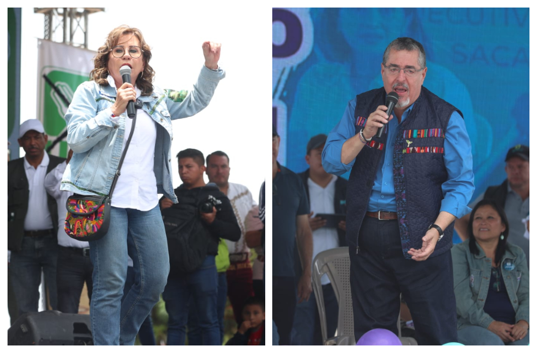 Sandra Torres y Bernardo Arévalo coincidieron en San Marcos, ambos presentaron sus propuestas de trabajo a simpatizantes. (Foto Prensa Libre: Elmer Vargas)