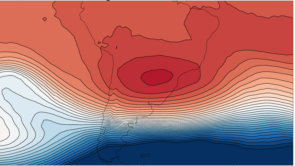 El anticiclón de bloqueo que está provocando la ola de calor entre Chile y Argentina. GFS analysis data. (MATTHEW PATTERSON)