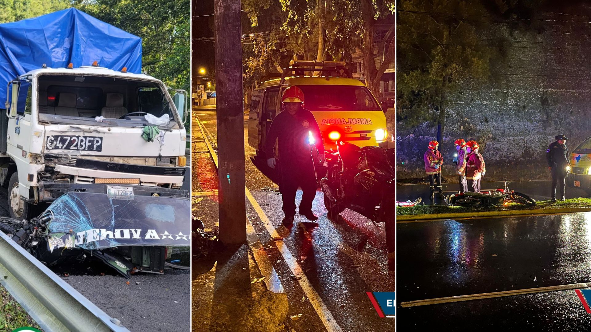 
Al menos cuatro motoristas perdieron la vida por accidentes de tránsito reportados este fin de semana del 26 y 27 de agosto. (Foto Prensa Libre: Bomberos Municipales)