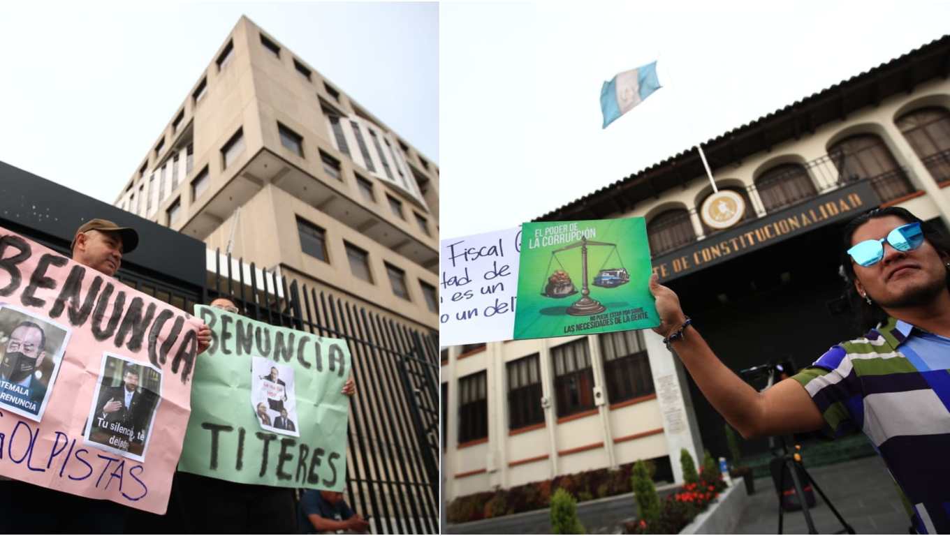 Personas denunciadas en amparo de fiscal general y población en general protestaron este 26 de agosto en las sedes de la CC y el MP en Ciudad de Guatemala. (Foto Prensa Libre: Carlos Hernández Ovalle).