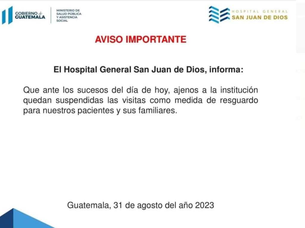 Hospital San Juan de Dios toma medidas por seguridad de pacientes. (Foto Prensa Libre: Hospital San Juan de Dios)