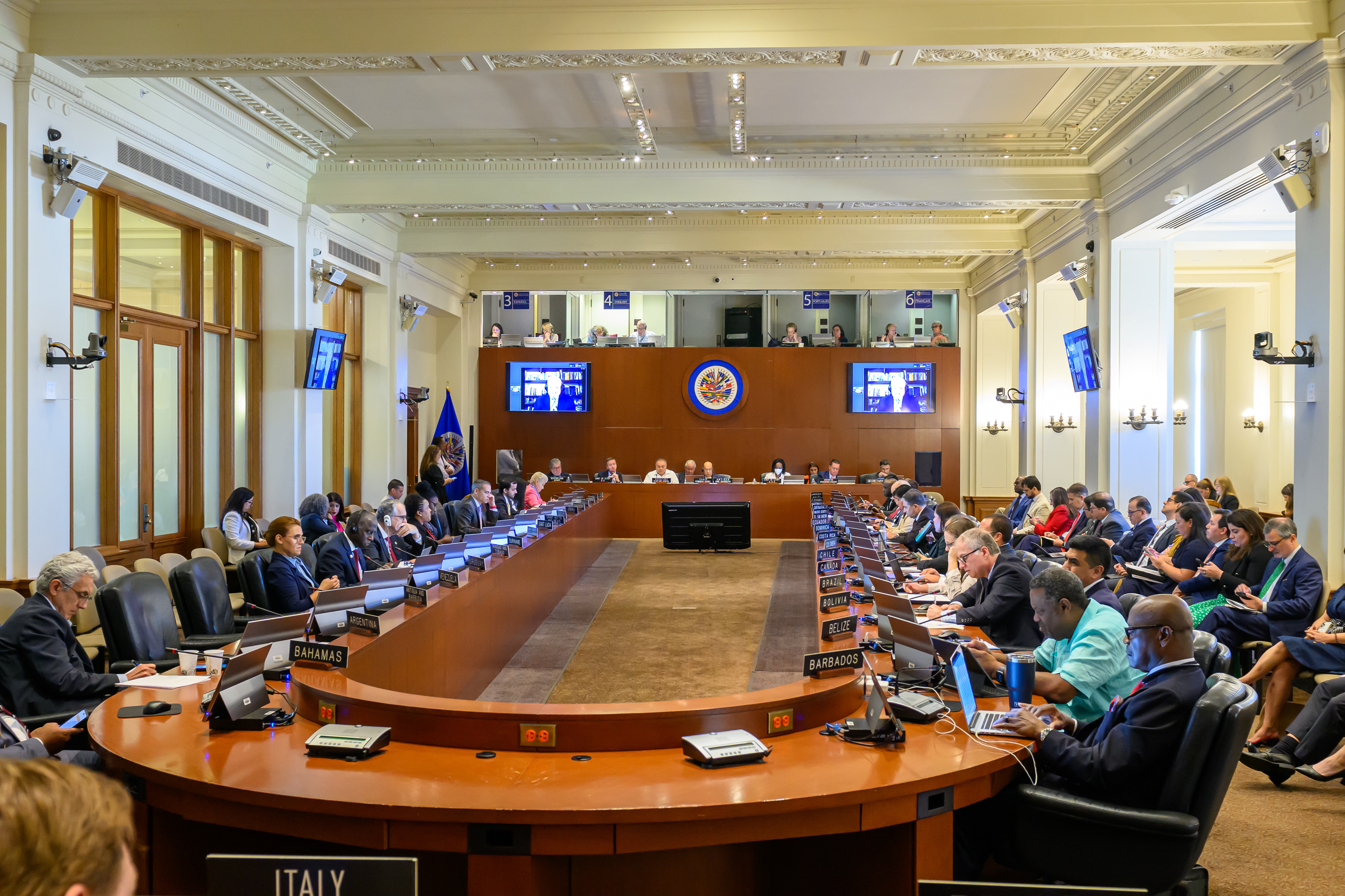 Reunión extraordinaria del Consejo Permanente de al OEA, donde se recibió el informe del secretario general, Luis Almagro, el pasado 18 de septiembre. (Foto Prensa Libre: Juan Manuel Herrera/OAS)