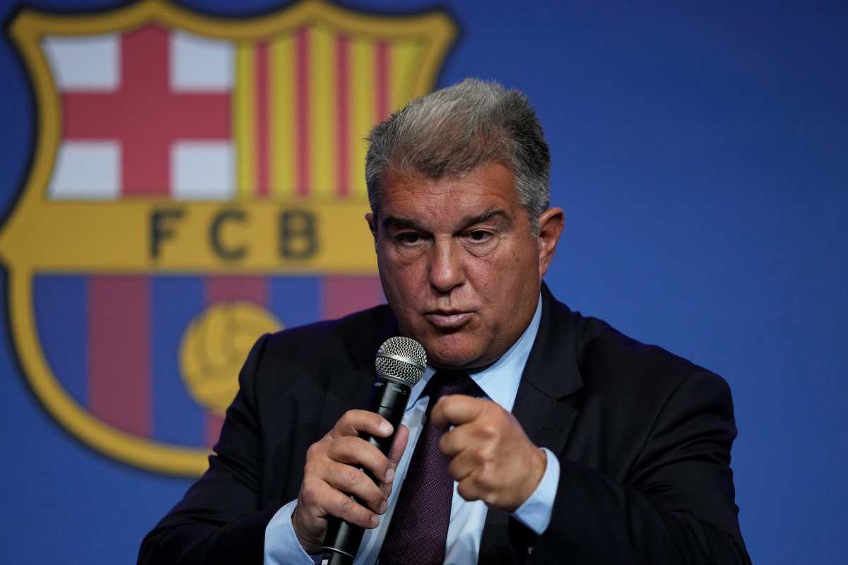 El presidente del FC Barcelona, Joan Laporta, durante la comparecencia por el caso Negreira el pasado 17 de abril de este año. Foto Prensa Libre (EFE)
