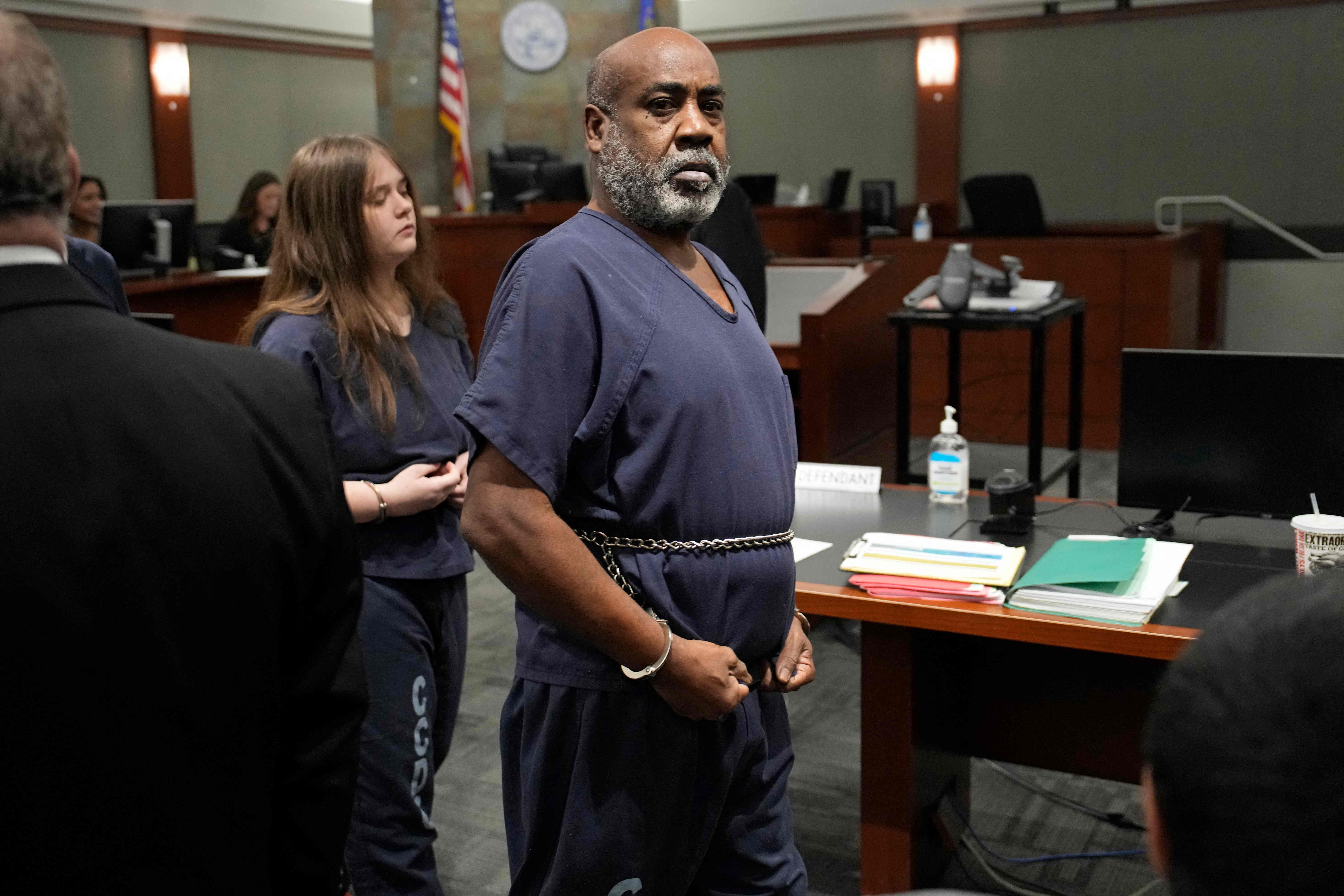 Duane "Keefe D" Davis, 60, arrives in a Las Vegas court on October 19, 2023 for his arraignment on murder charges in the death of rapper Tupac Shakur. Shakur, 25, died on September 7, 1996, six days after being shot while in a car near the Las Vegas Strip. (Photo by John Locher / POOL / AFP)