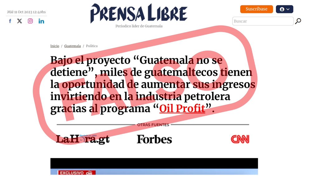 Un sitio que simula ser de Prensa Libre difunde información falsa. Evite ser víctima de fraude. (Foto Prensa Libre: Captura de pantalla)