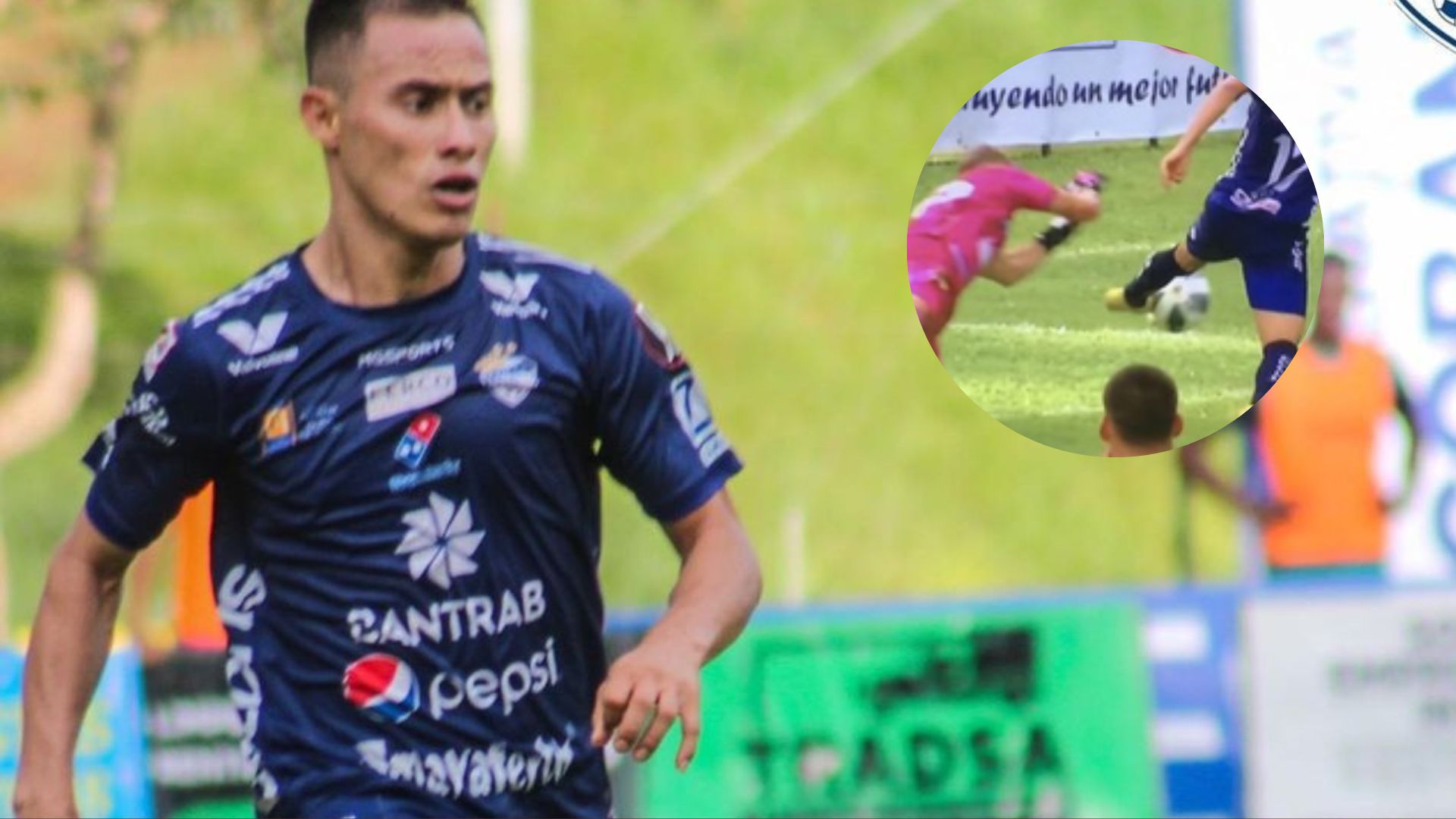 El defensa de Cobán Imperial, Ángel Cabrera, no pudo terminar el encuentro de la fecha 10 ante Xinabajul luego de estrellarse con el portero Manuel Sosa. (Foto Prensa Libre: Cobán Imperial/Facebook)