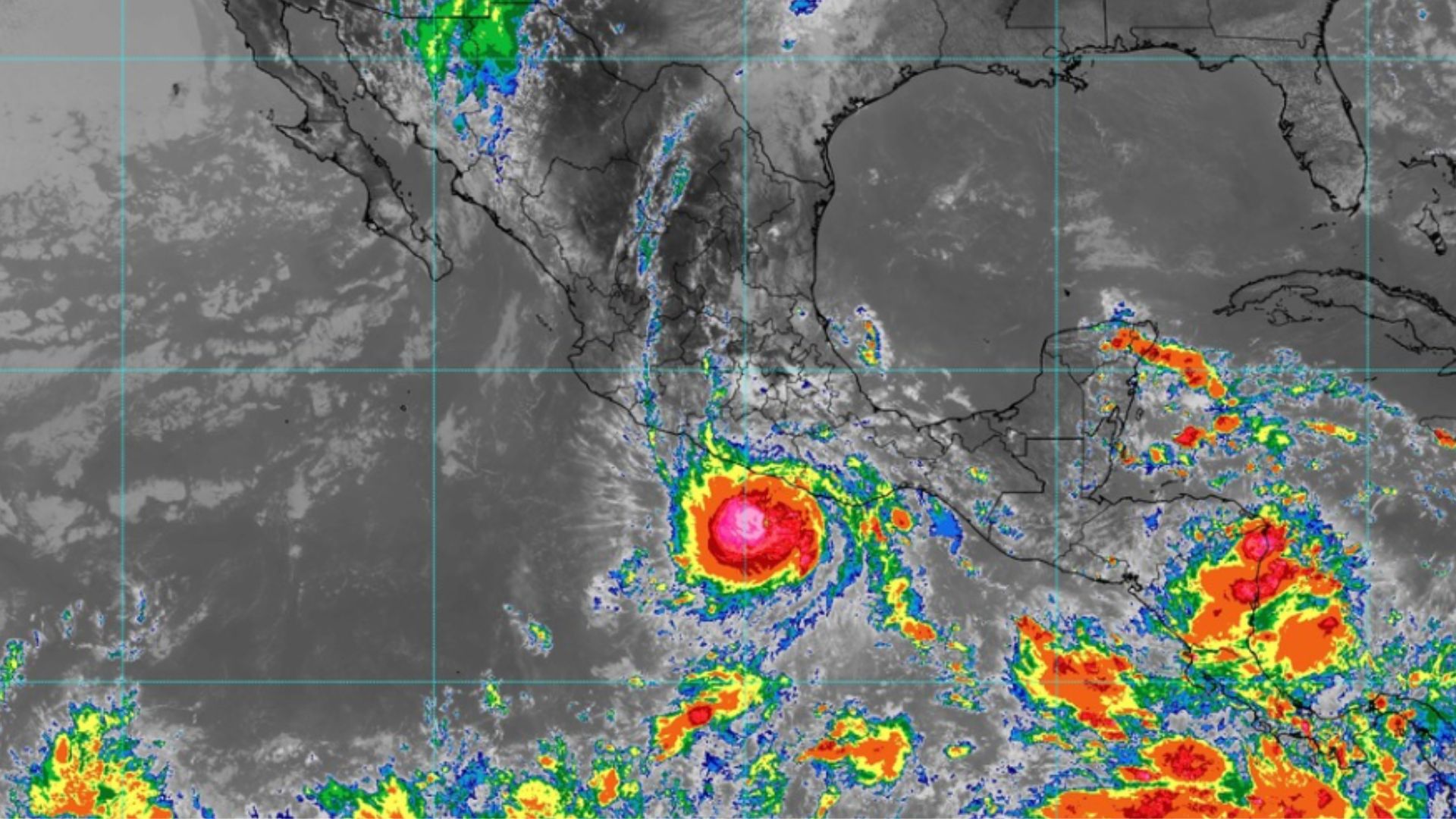 Otis se fortaleció a huracán a territorio mexicano este martes 24 de octubre. (Foto Prensa Libre: Servicio Meteorológico Nacional de México)
