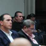 Exministros señalados en el caso de corrupción Cooptación del Estado durante la audiencia de este jueves 23 de noviembre. (Foto Prensa Libre: Élmer Vargas)
