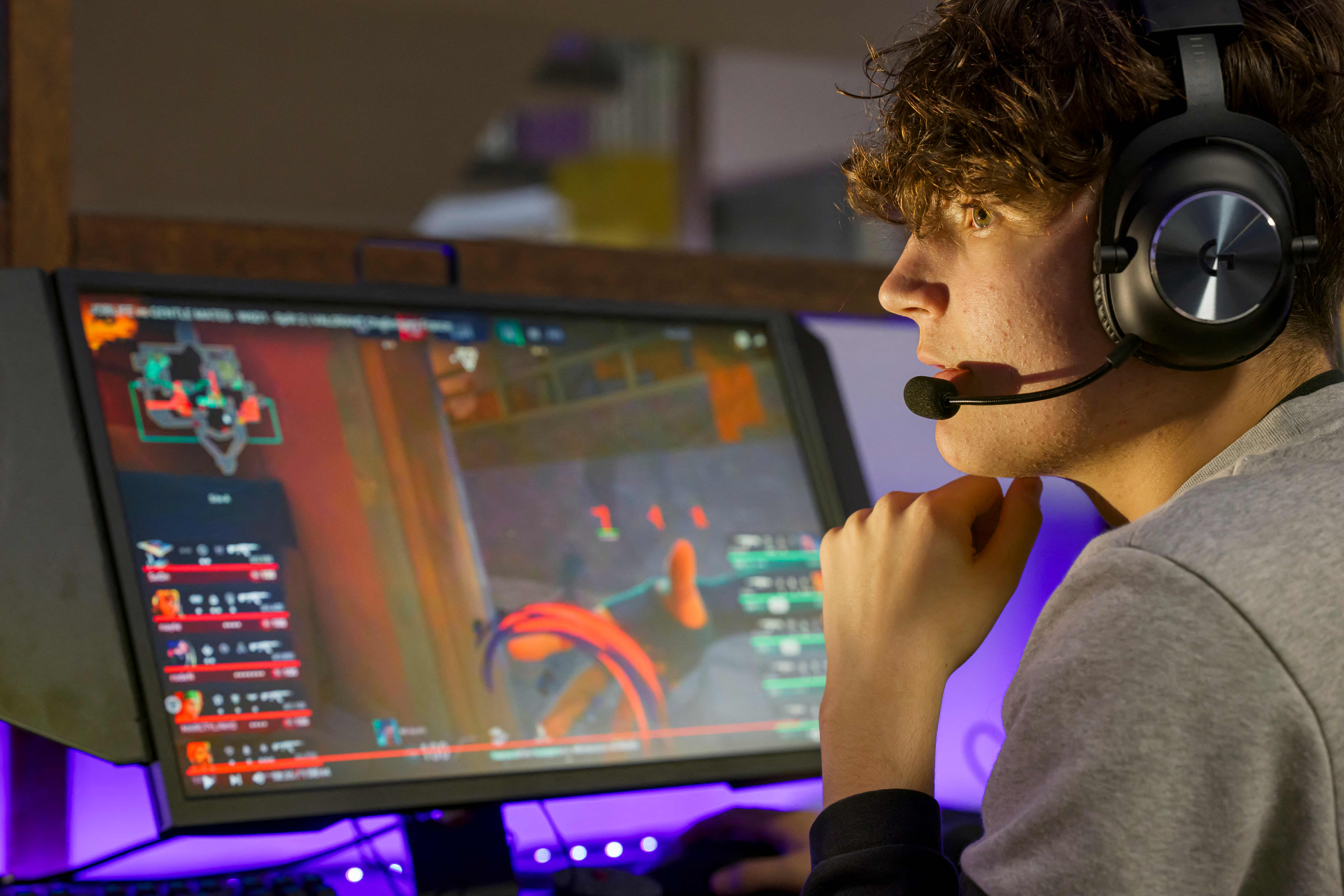 A student of France's first e-sport section plays Valorant as he takes part in a practical course at Pierre de Coubertin private technological and vocational high school in Nancy, eastern France, on October 17, 2023. (Photo by Jean-Christophe Verhaegen / AFP)