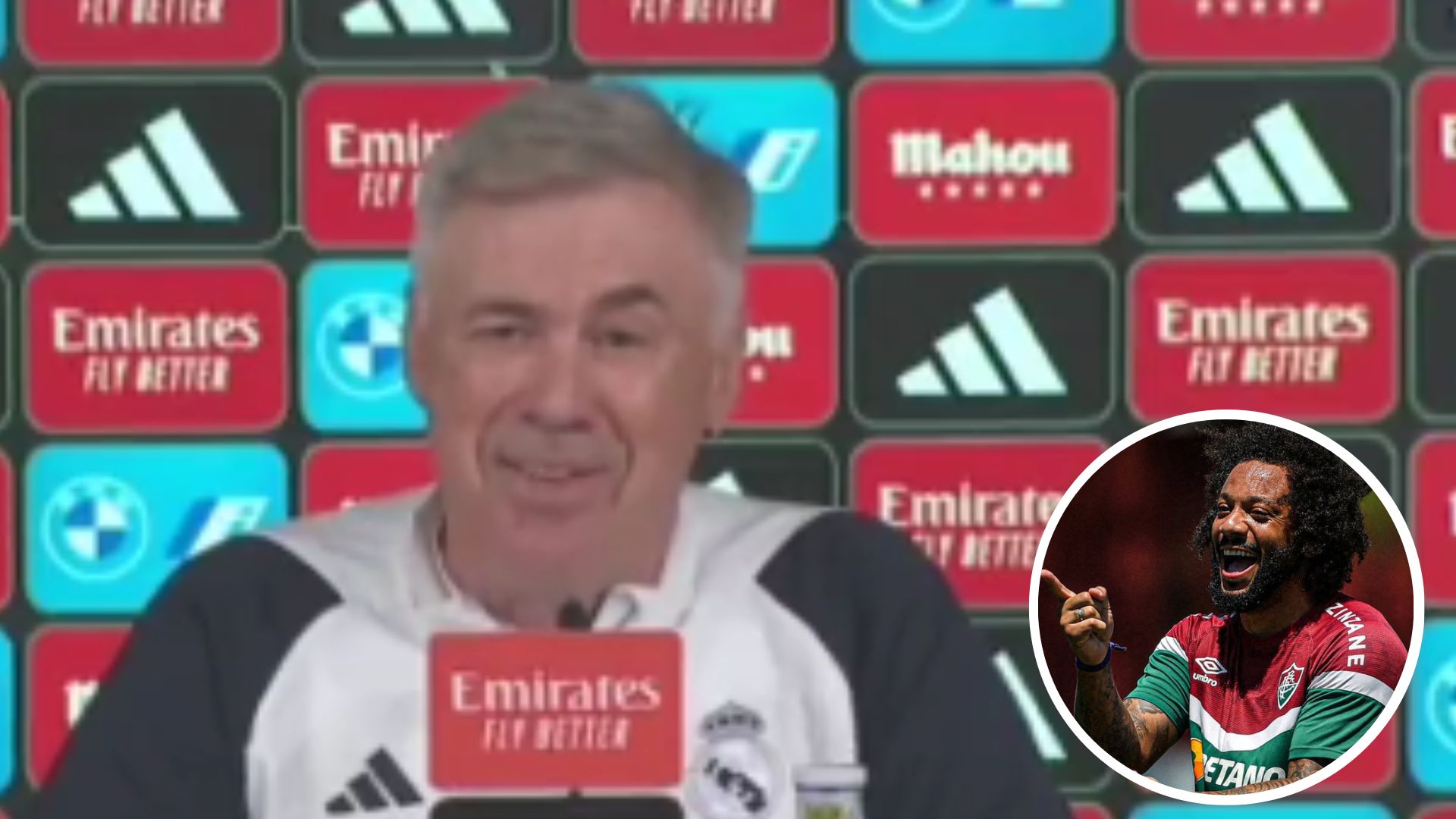 El entrenador del Real Madrid, Carlo Ancelotti, ganó la décima y la decimocuarta con Marcelo. (Foto Prensa Libre: Captura de Pantalla)