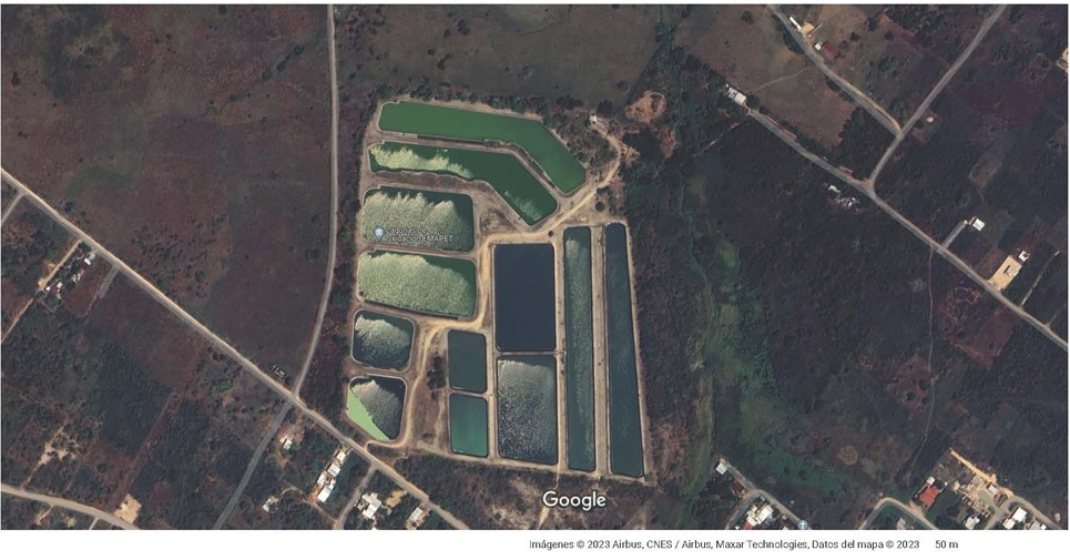 Lagunas de oxidación de la Empresa Municipal de Agua de Petén. Con esta tecnología, se eliminan patógenos de líquidos residuales. (Foto Prensa Libre, Google Maps, cortesía de Sharon Van Tuylen)
