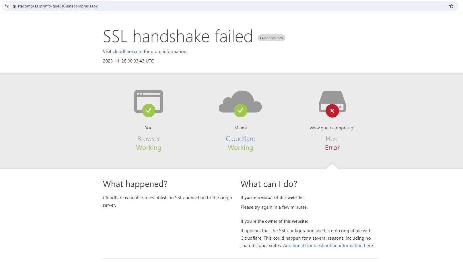  El portal de Guatecompras está fuera de la red y, según el Minfin, se debe a un ataque cibernético. (Foto Prensa Libre: captura de pantalla)