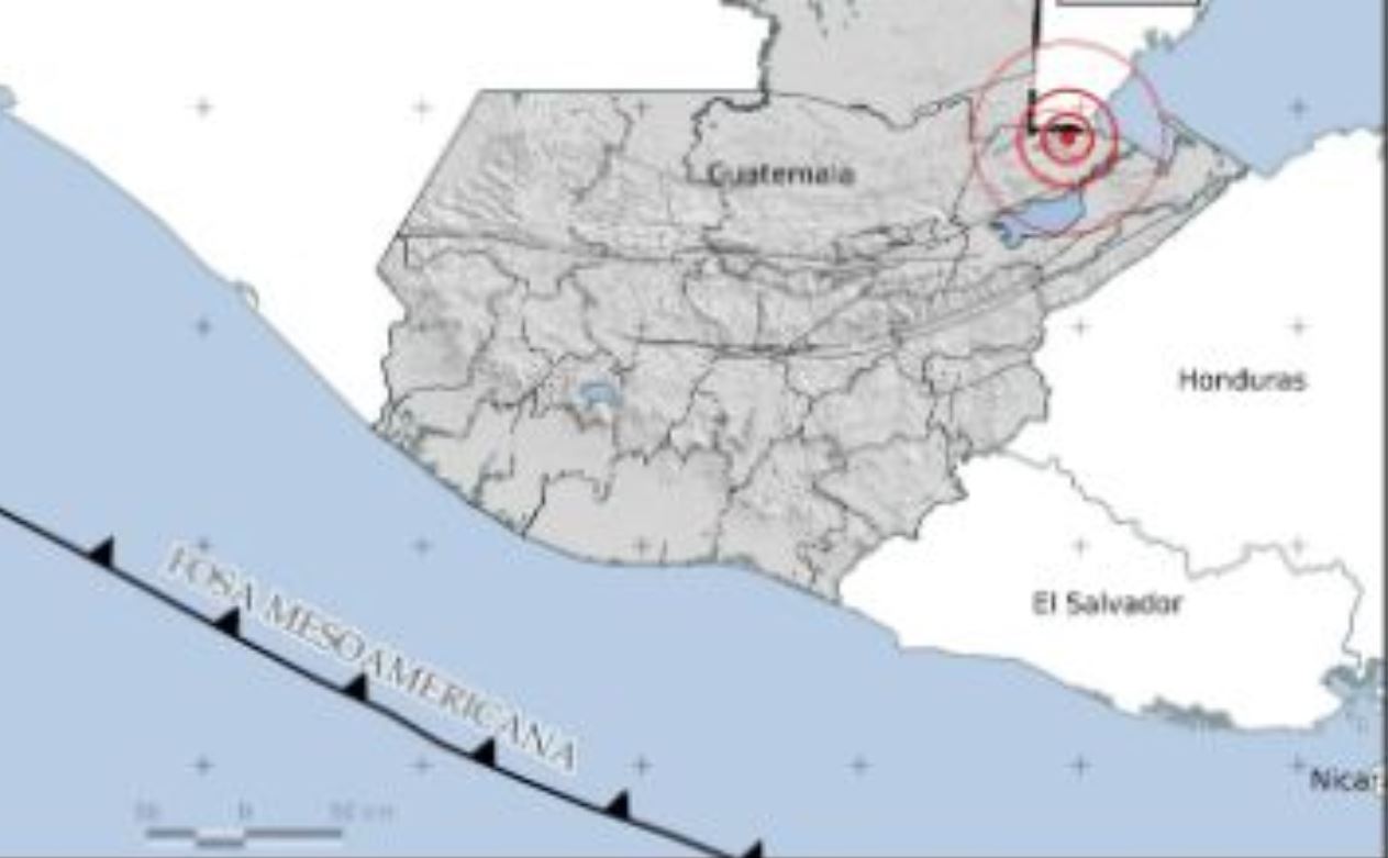 Mapa muestra epicentro del temblor registrado en Guatemala este sábado 11 de noviembre. (Foto Prensa Libre: Insivumeh) 