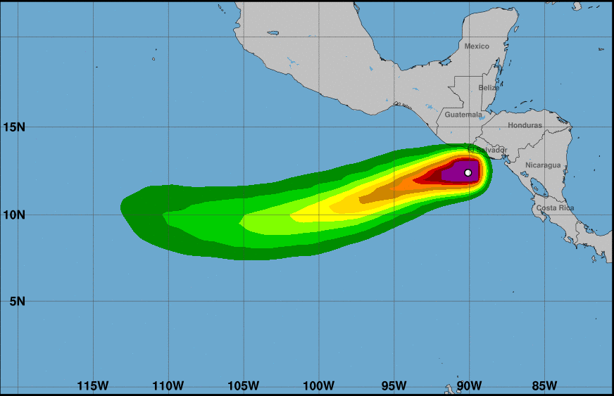 La tormenta tropical Pilar continúa su paso por el Pacífico de El Salvador y Guatemala, donde causa lluvia e ingreso de abundante humedad. (Foto Prensa Libre: CNH)