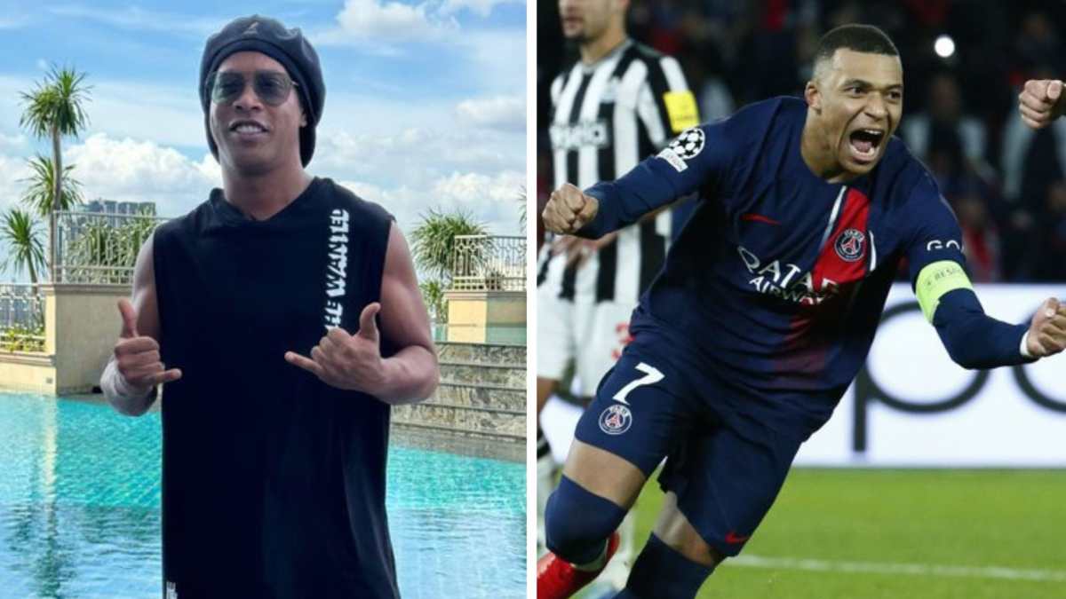 El ahora embajador de Teqball, Ronaldinho, valoró el desempeño del capitán del PSG, Kylian Mbappé. (Foto Prensa Libre: RRSS)