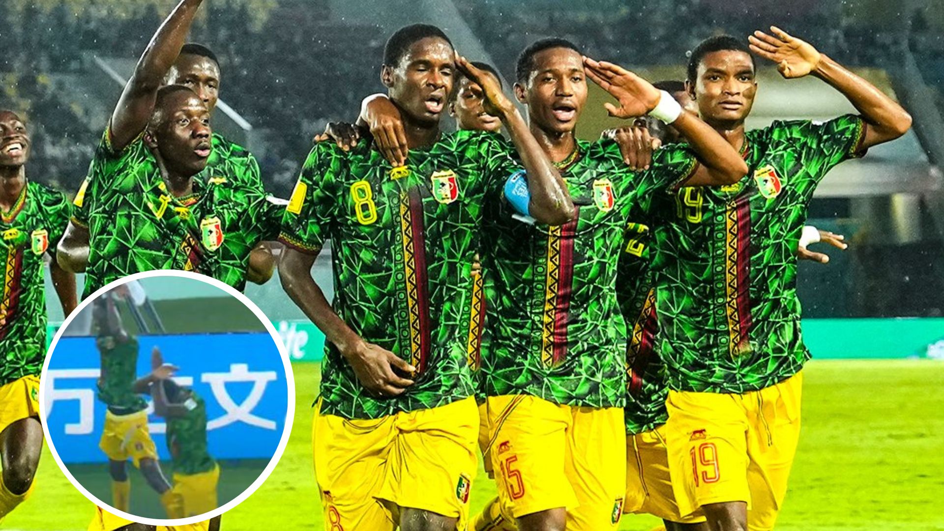 Los futbolistas de la selección de Mali celebran uno de sus tres goles ante Argentina en la pelea por el tercer lugar de la Copa Mundial sub 17. (Foto Prensa Libre: FIFA)