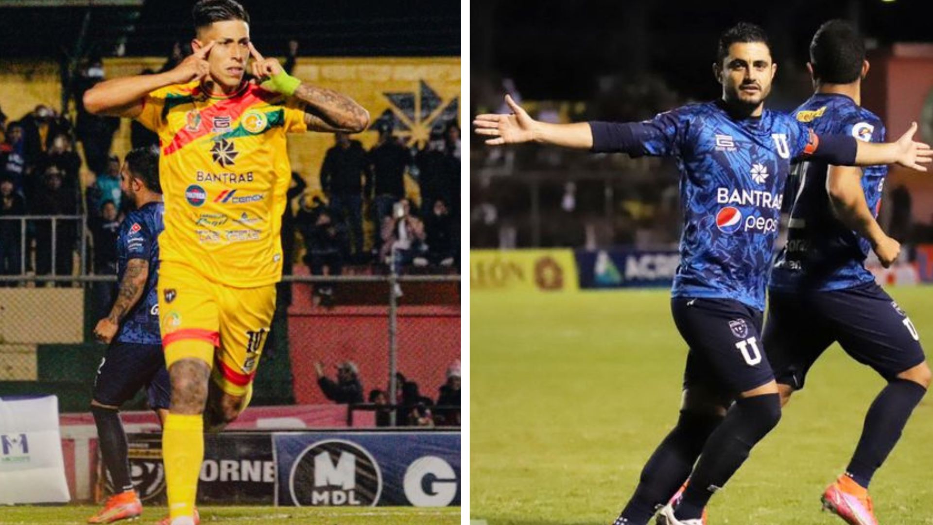 El jugador de Marquense, Paolo Dantaz y el capitán del Club de Futbol Universidad, Pablo Samayoa, fueron los anotadores de los dos goles en el partido de ida de las semifinales en la Primera División. (Foto Prensa Libre: Facebook)