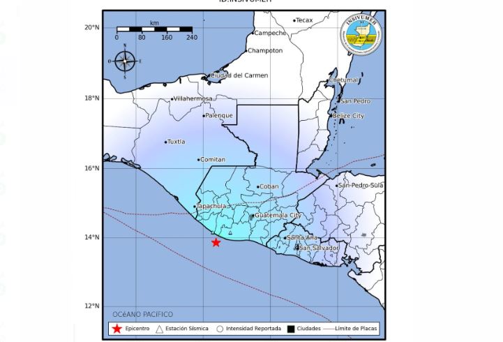 Temblor de 5.8 frente a las costas de Guatemala se reportÃ³ este 14 de diciembre de 2023. (Foto Prensa Libre: Insivumeh)