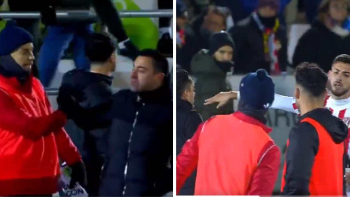 El entrenador del Barcelona, Xavi, sufrió este altercado con dos jugadores del Barbastro en la Copa del Rey. (Foto Prensa Libre: Movistar+/Captura de Pantalla)