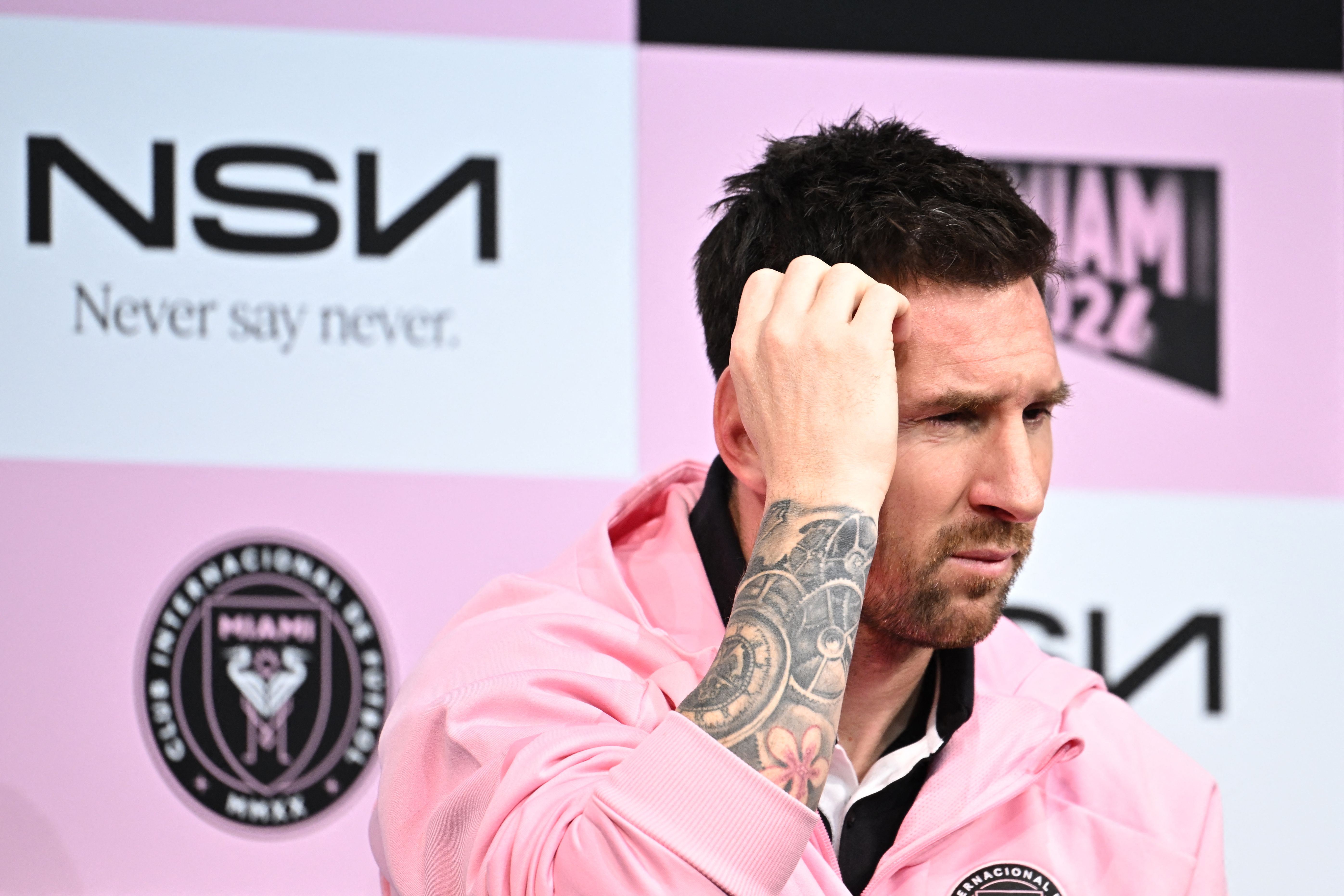 Reacción de Messi en la conferencia de prensa del Inter Miami.