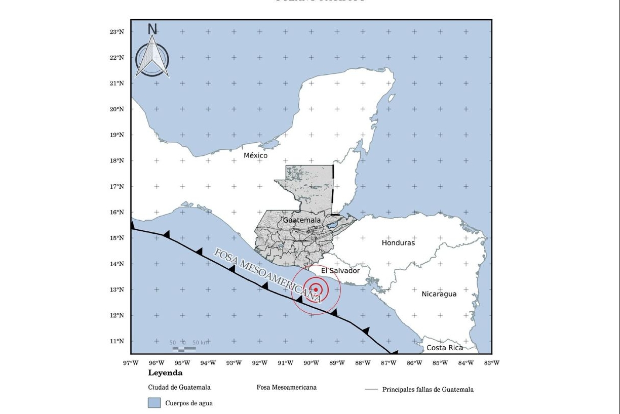 El temblor sensible este 6 de febrero se registró en aguas del Pacífico. (Foto Prensa Libre: Insivumeh)