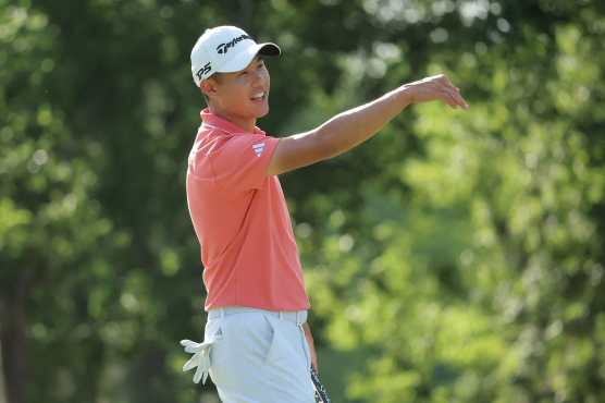 AVONDALE, LOUISIANA - APRIL 25: Collin Morikawa of the United States reacts on the 15th green during the first round of the Zurich Classic of New Orleans at TPC Louisiana on April 25, 2024 in Avondale, Louisiana.   Jonathan Bachman/Getty Images/AFP (Photo by Jonathan Bachman / GETTY IMAGES NORTH AMERICA / Getty Images via AFP)