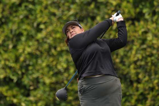 LOS ANGELES, CALIFORNIA - APRIL 26: Lizette Salas of the United States plays her shot from the second tee during the second round of the JM Eagle LA Championship presented by Plastpro at Wilshire Country Club on April 26, 2024 in Los Angeles, California.   Meg Oliphant/Getty Images/AFP (Photo by Meg Oliphant / GETTY IMAGES NORTH AMERICA / Getty Images via AFP)