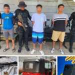Los tres detenidos fueron llevados a una sede policial en San Andrés Villa Seca, Retalhuleu. (Foto Prensa Libre: Crime Stoppers Guatemala)