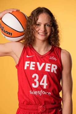 INDIANAPOLIS, INDIANA - MAY 01: Grace Berger #34 of the Indiana Fever poses for a photo at Gainbridge Fieldhouse on May 01, 2024 in Indianapolis, Indiana.   Jeff Dean/Getty Images/AFP (Photo by Jeff Dean / GETTY IMAGES NORTH AMERICA / Getty Images via AFP)
