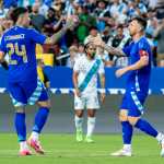 Landover (United States), 14/06/2024.- Argentina's Lionel Messi (R) celebrates scoring a goal with teammate Enzo Fernandez (L) during the friendly soccer match between Argentina and Guatemala in Landover, Maryland, USA, 14 June 2024. (Futbol, Amistoso) EFE/EPA/SHAWN THEW