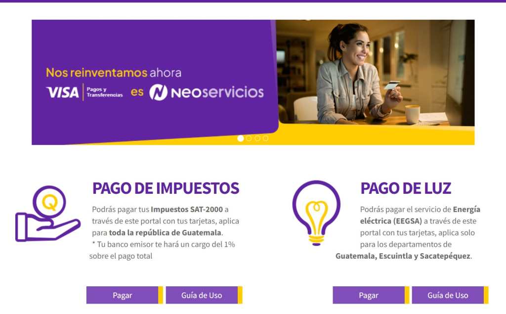 Desde Neoservicios puede realizar el pago con tarjeta de crédito. Debe crear una cuenta o ingresar si ya tiene cuenta registrada.
