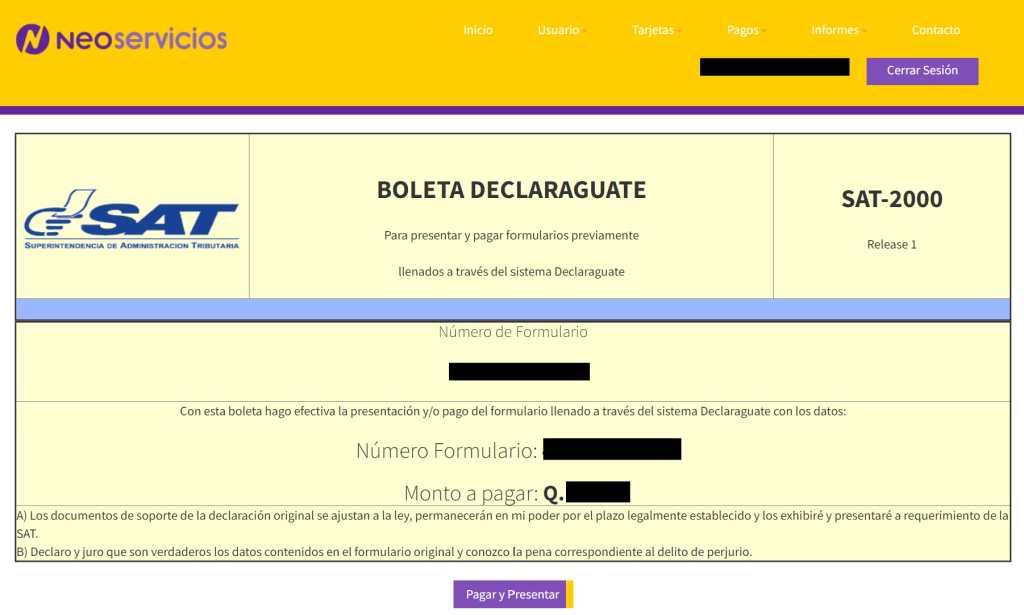 Paso 3 pago con tarjeta de crédito desde Neoservicios. Verifique y valide.