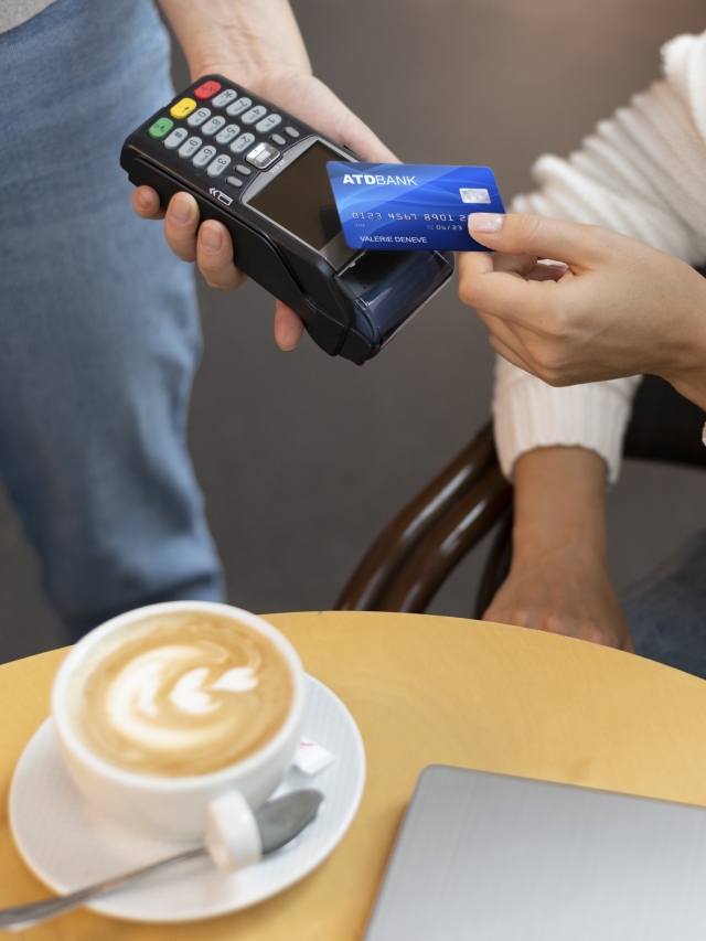 una persona pagando con tarjeta de crédito