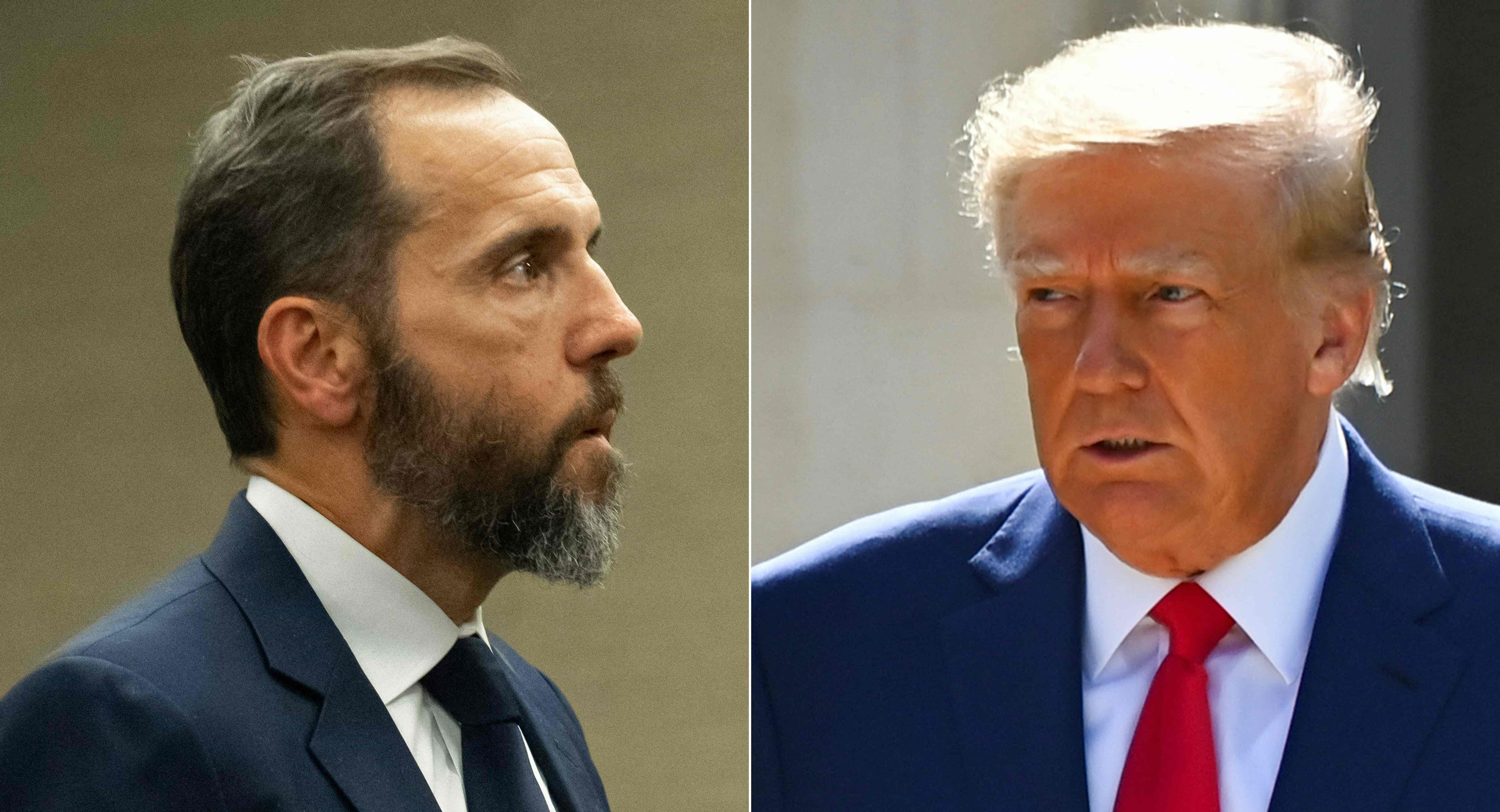 (FILES) (COMBO) This combination of pictures created on August 5, 2023 shows special counsel Jack Smith in Washington, DC, on August 1, 2023 and former US President Donald Trump in Palm Beach, Florida, on November 8, 2022. Donald Trump's election victory not only catapults him back to the White House but grants him a reprieve from looming court battles and soaring legal bills. Special Counsel Jack Smith is already in talks with Justice Department officials about winding down the two federal cases filed against the former president, NBC News and CNN reported November 6, 2024, just hours after Trump's win. They said the move was being taken in light of the long-standing Justice Department policy that a sitting US president cannot be indicted or criminally prosecuted. (Photo by SAUL LOEB and Eva Marie UZCATEGUI / AFP)