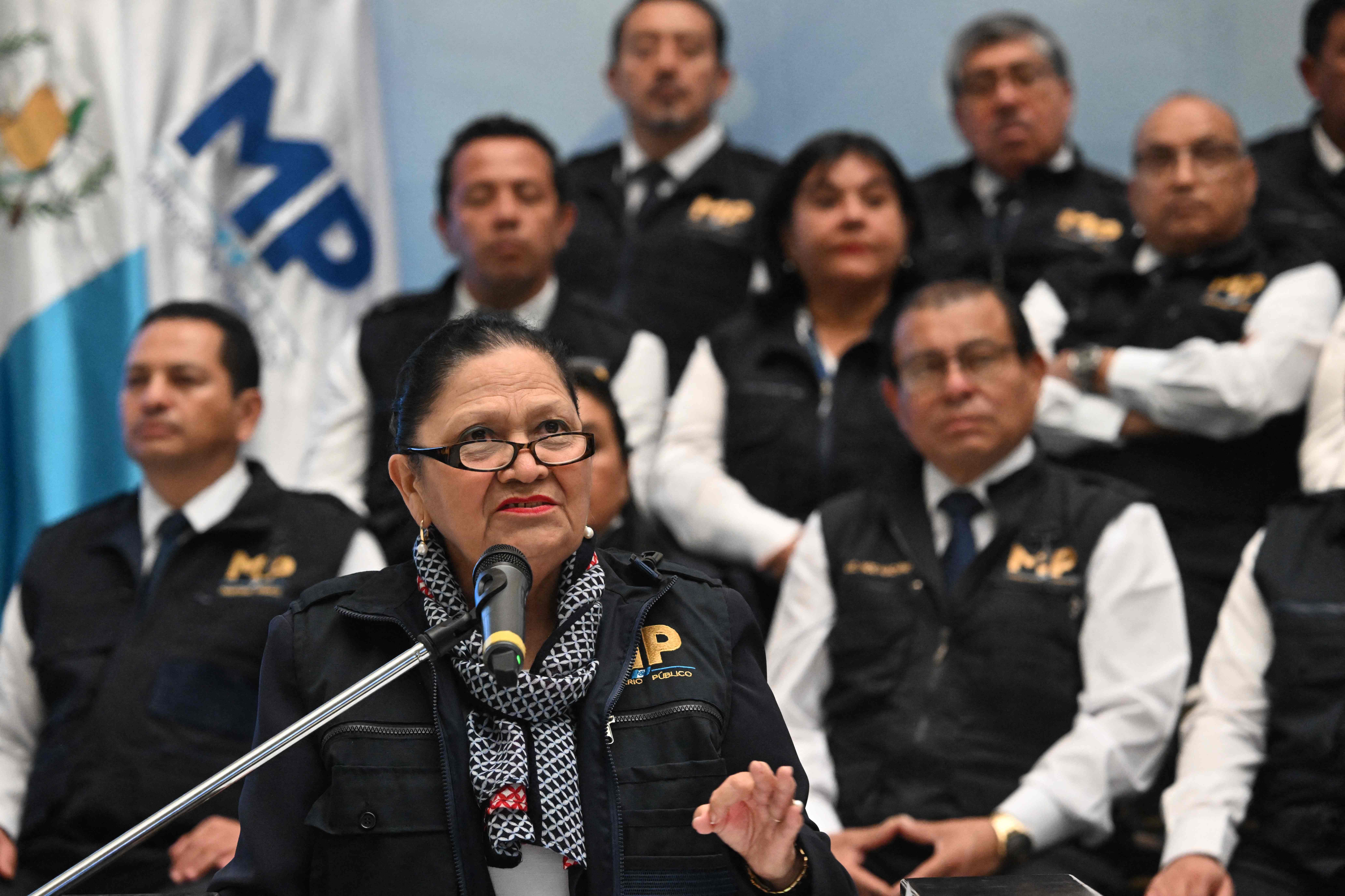 Guatemala's Attorney General Maria Consuelo Porras speaks during the launch of a digital platform called "Zero Crime" to promote reporting among the population at the Public Prosecutor's Office headquarters in Guatemala City on November 26, 2024.  (Photo by JOHAN ORDONEZ / AFP)