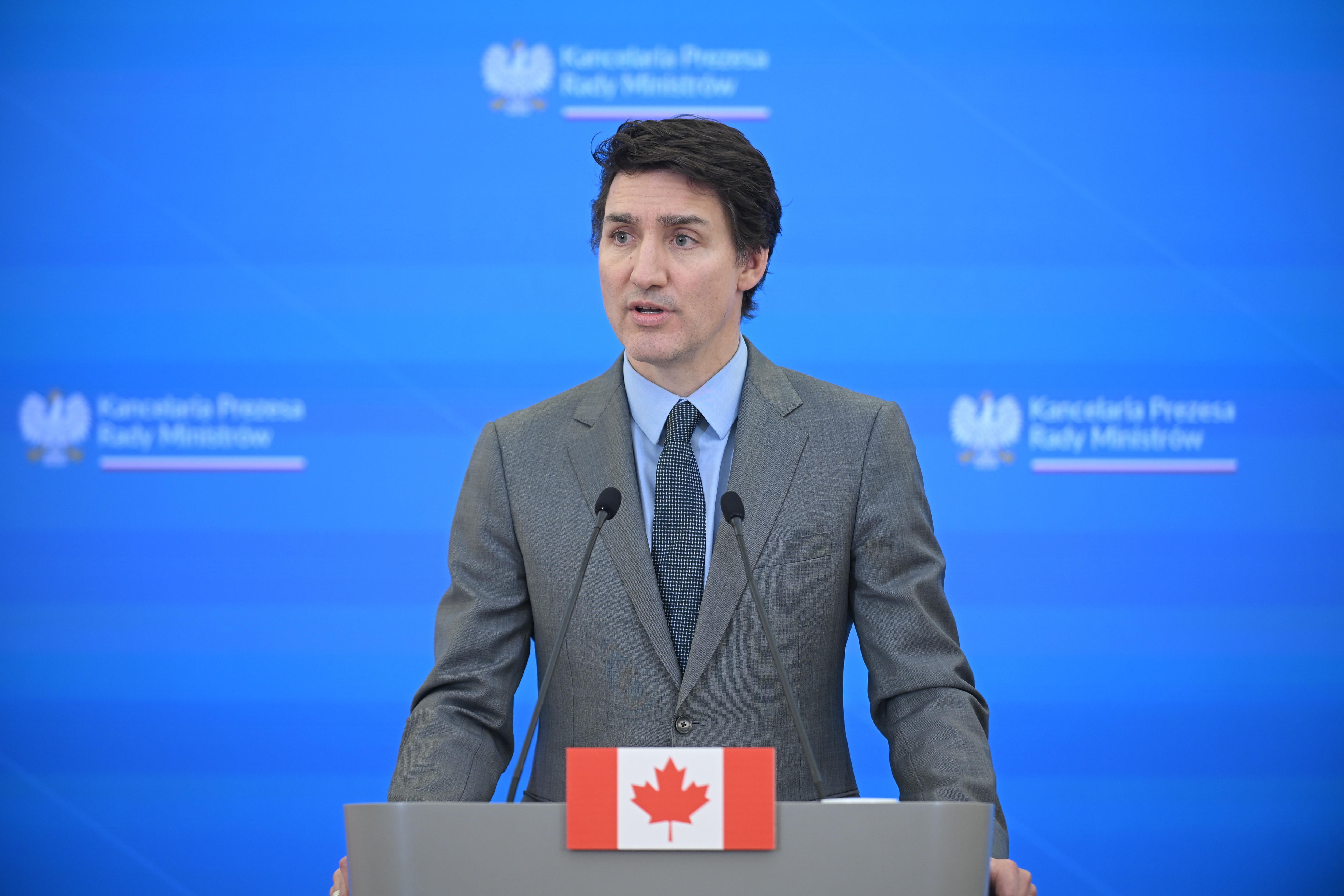 Warsaw (Poland), 28/01/2025.- Canadian Prime Minister Justin Trudeau attends a press conference after his meeting with Polish Prime Minister Tusk at the Prime Minister's Office in Warsaw, Poland, 28 January 2025.  (Polonia, Varsovia) EFE/EPA/MARCIN OBARA POLAND OUT