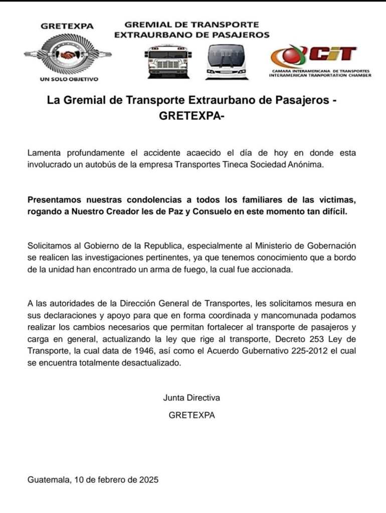 Gretexpa se pronuncia por tragedia de bus accidentado en el puente Belice. 