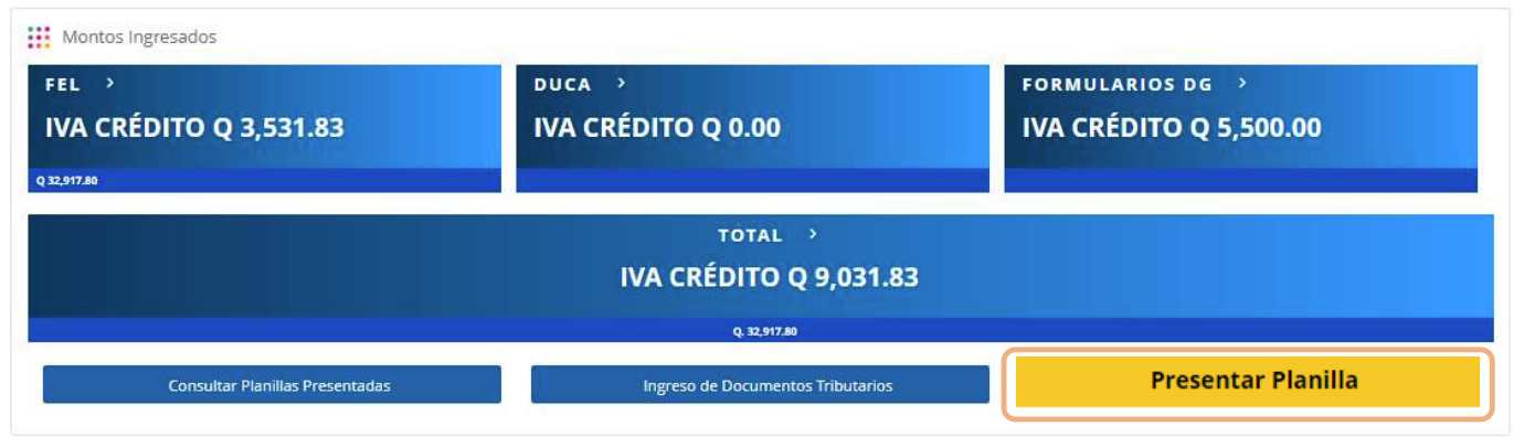 En la imagen se muestra el proceso para presentar la planilla iva Fel, esta opción se activa durante los primeros 10 días hábiles de enero cada año. 