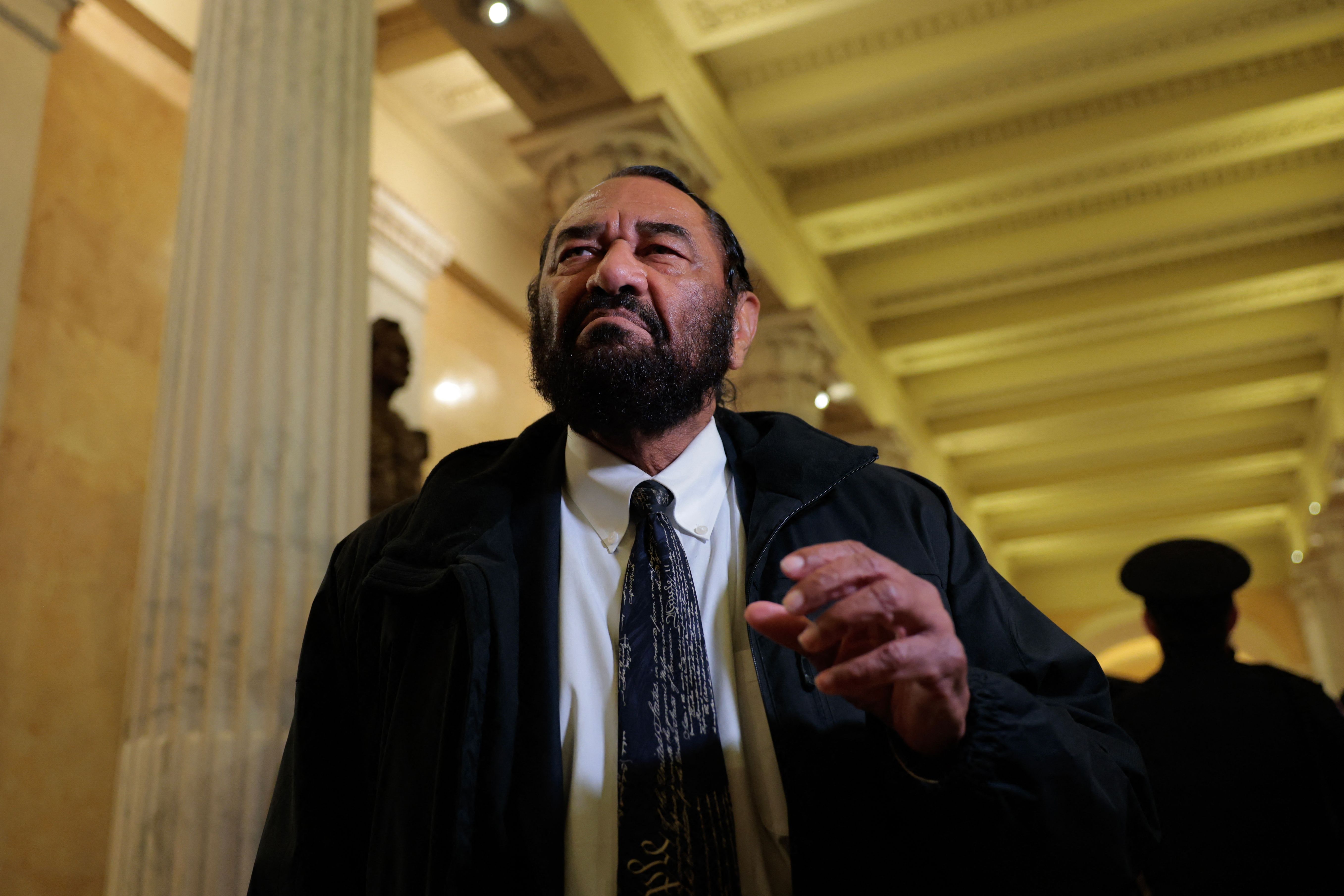 WASHINGTON, DC - March 04: Rep. Al Green (D -TX) Talks to Reporters After Being Removed From The Floor of The Us House of Representatives For Interrupting US President Donald Trumps Address A Joint Session of Congress at The Us Capitol On March 04, 2025 In Washington, DC. President Trump Was Expectated To Address Congress on His Early Achievements of His Presidenty and His Upcoming Legislative Agenda. Anna Moneymaker / Getty images / AFP (Photo by Anna Moneymaker / Getty Images North America / Getty Images via AFP)