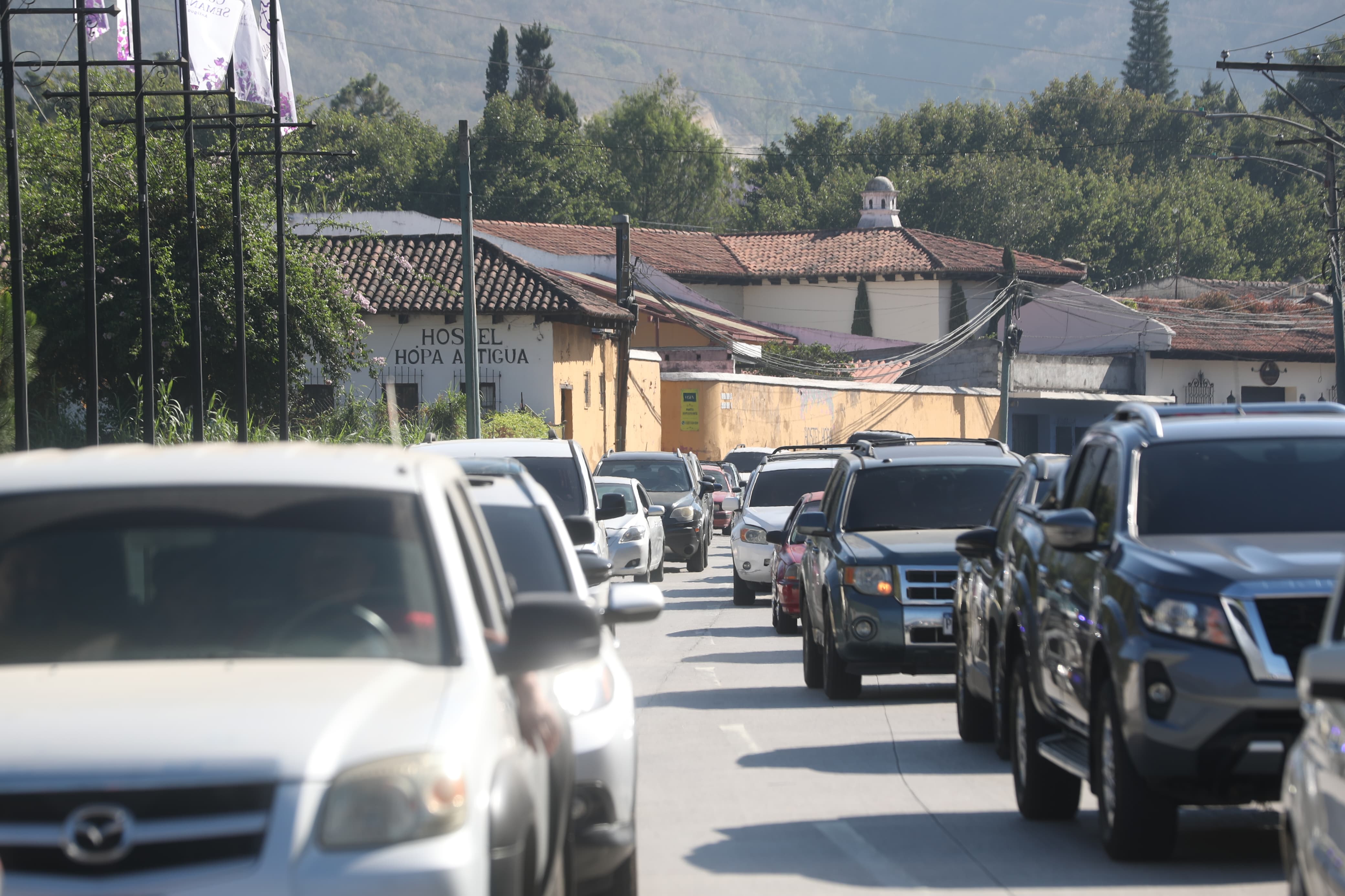 Traffic in Antigua Guatemala during First Sunday of Lent 2025