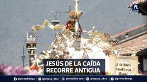 Este domingo 6 de abril se realiza el cortejo procesional de la imagen de Jesús de la Caída del Templo de San Bartolomé Becerra en Antigua Guatemala.