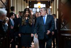 US Homeland Security Secretary Kristi Noem (L) and Guatemalan President Bernardo Arévalo walk to a meeting at the Palacio Nacional de la Cultura in Guatemala City on June 26, 2025. Noem is traveling to several Central American countries where she will meet with political leaders and to learn about immigration programs and facilities backed by the US Department of Homeland Security in the region. (Photo by Anna Moneymaker / POOL / AFP)