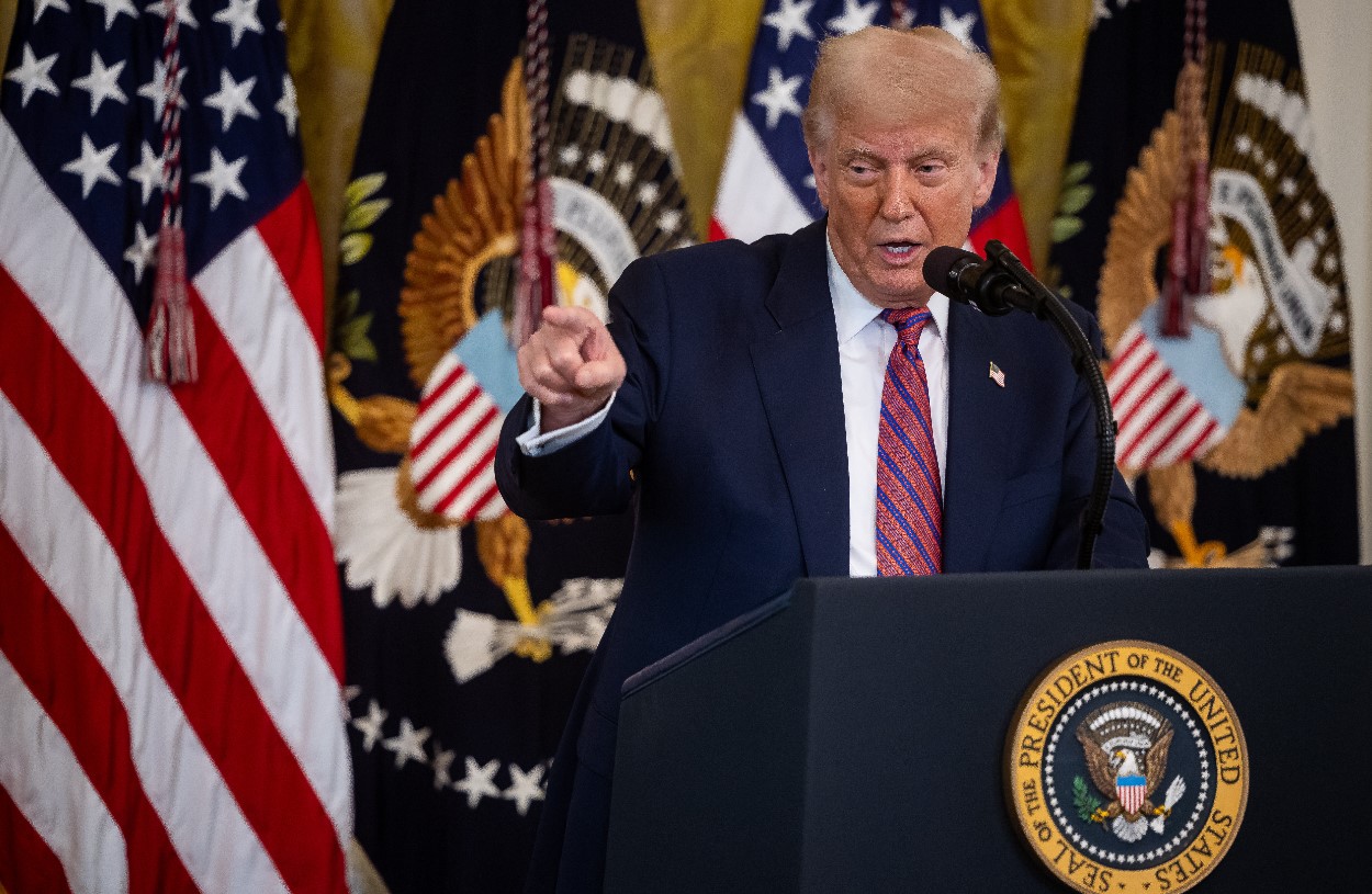 El presidente Donald Trump, durante una conferencia en la Casa Blanca. (Foto Prensa Libre: EFE)