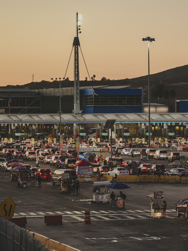 Vehicles wait to cross the border into Southern California at the San Ysidro Port of Entry in Tijuana, Mexico, Aug. 19, 2024. (Meridith Kohut/The New York Times)