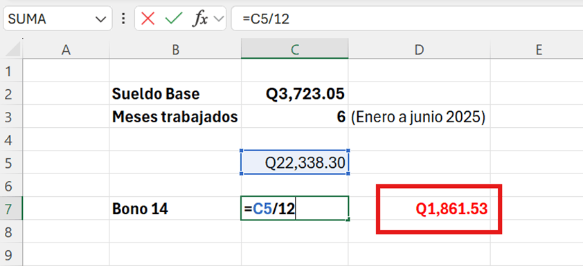 ¿Cómo calcular el Bono 14 en Guatemala en Excel?