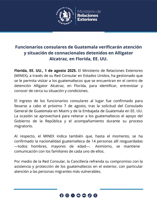 Migrantes guatemaltecos detenidos en ALLIGATOR ALCATRAZ 