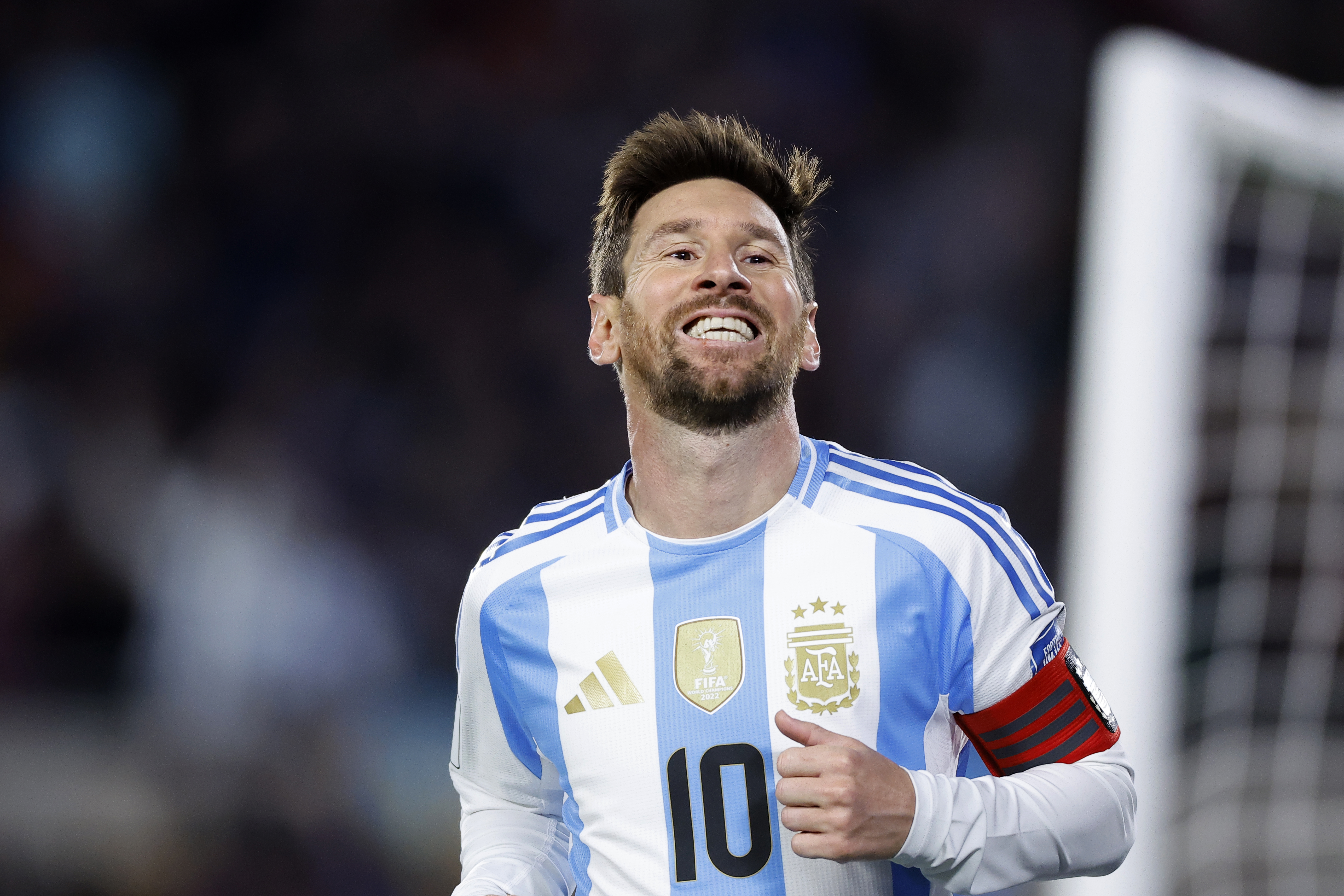 . BUENOS AIRES (ARGENTINA), 04/09/2025.- Lionel Messi de Argentina celebra un gol este jueves, en un partido por las eliminatorias a la Copa Mundial 2026 entre Argentina y Venezuela en el estadio Monumental en Buenos Aires (Argentina). EFE/ Juan Ignacio Roncoroni